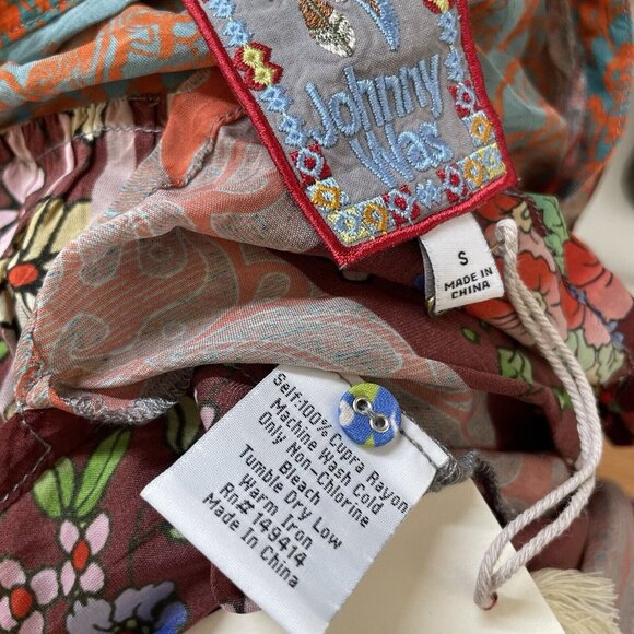 NEW Johnny Was Printed Rayon Tunic Womens Sz S Multicolor Retro Bohemian Blouse - Picture 9 of 9